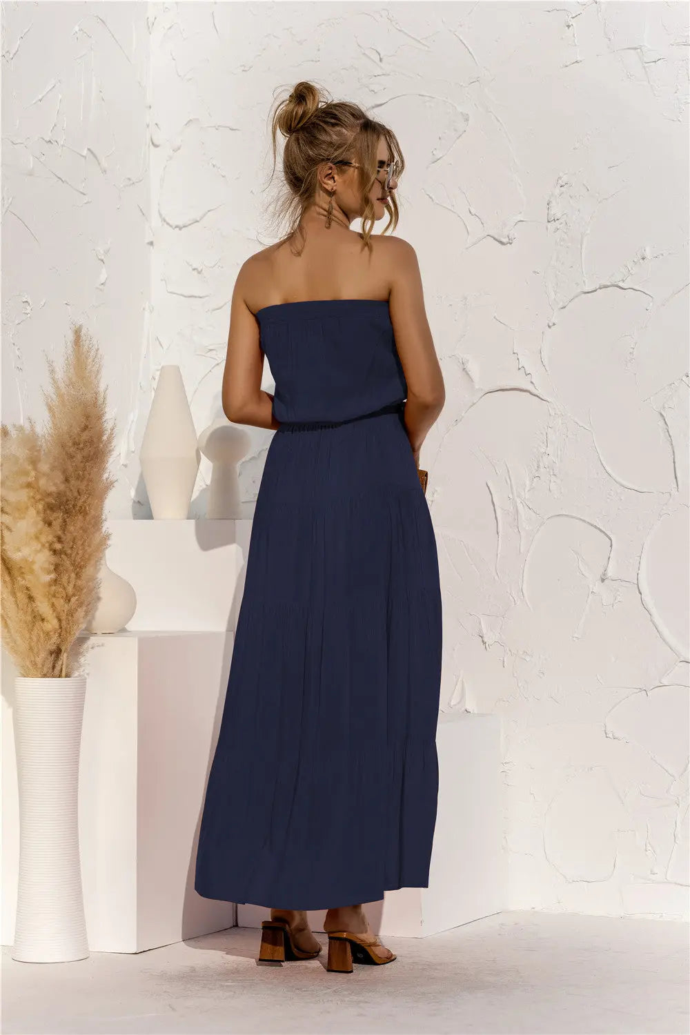 Strapless Tie Waist Tiered Maxi Dress STYLE SOURCE