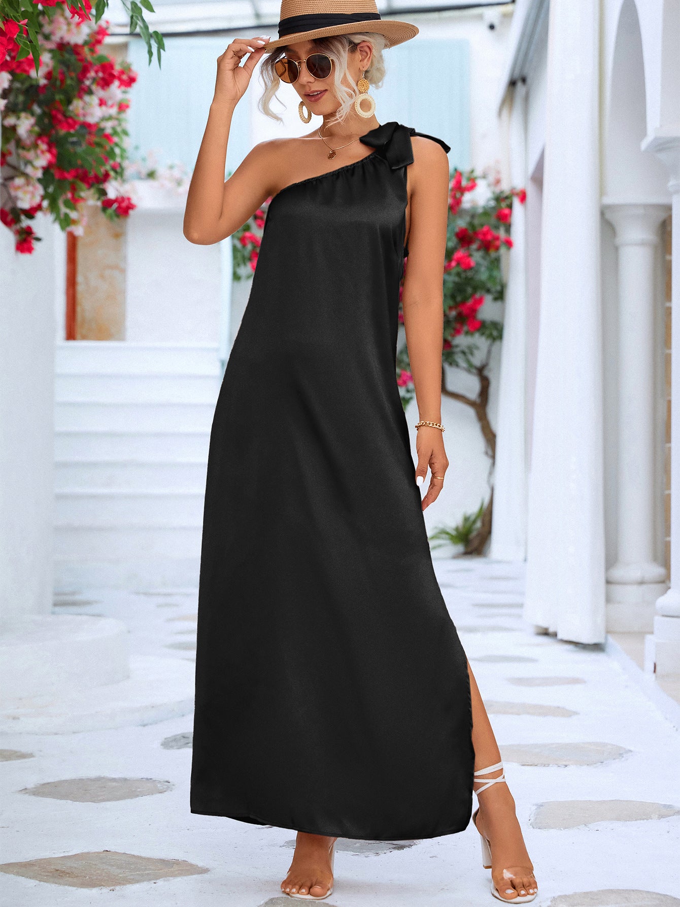 One-Shoulder Slit Maxi Dress STYLE SOURCE