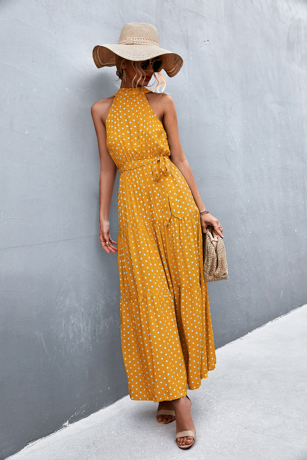 Printed Sleeveless Tie Waist Maxi Dress STYLE SOURCE