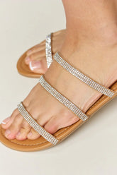 WILD DIVA Rhinestone Three-Strap Flat Sandals STYLE SOURCE