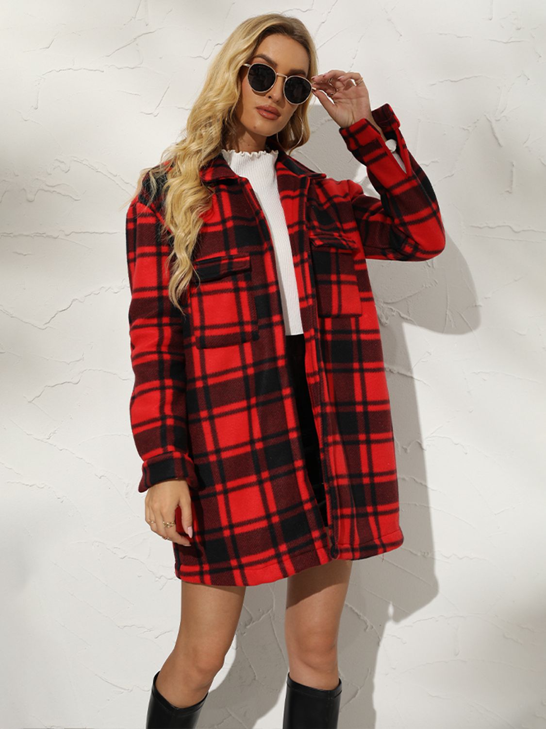 Plaid Collared Longline Coat STYLE SOURCE