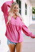 Exposed Seam Buttoned Notched Neck Blouse STYLE SOURCE