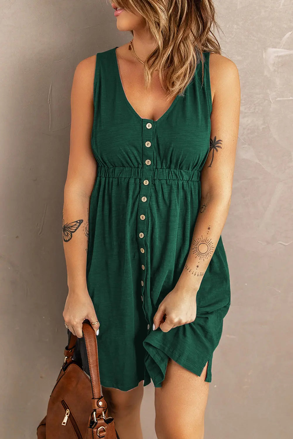 Sleeveless Button Down Mini Dress STYLE SOURCE