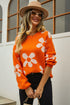 Floral Print Round Neck Dropped Shoulder Pullover Sweater STYLE SOURCE