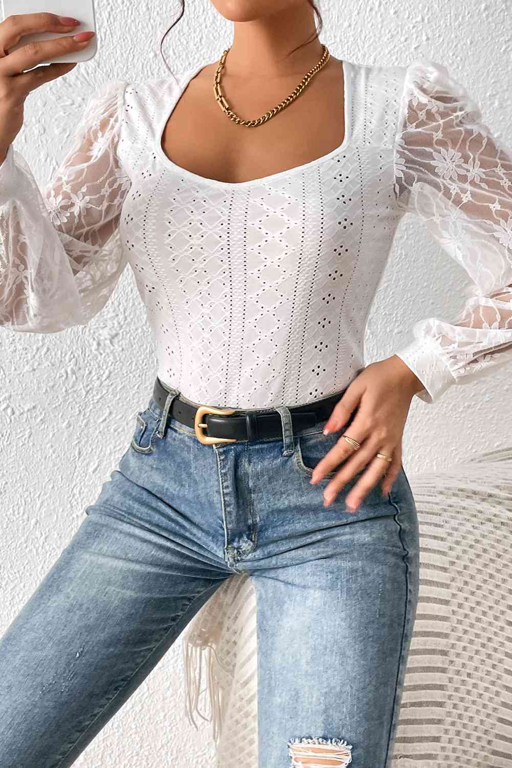 Eyelet Lace Detail Bodysuit STYLE SOURCE