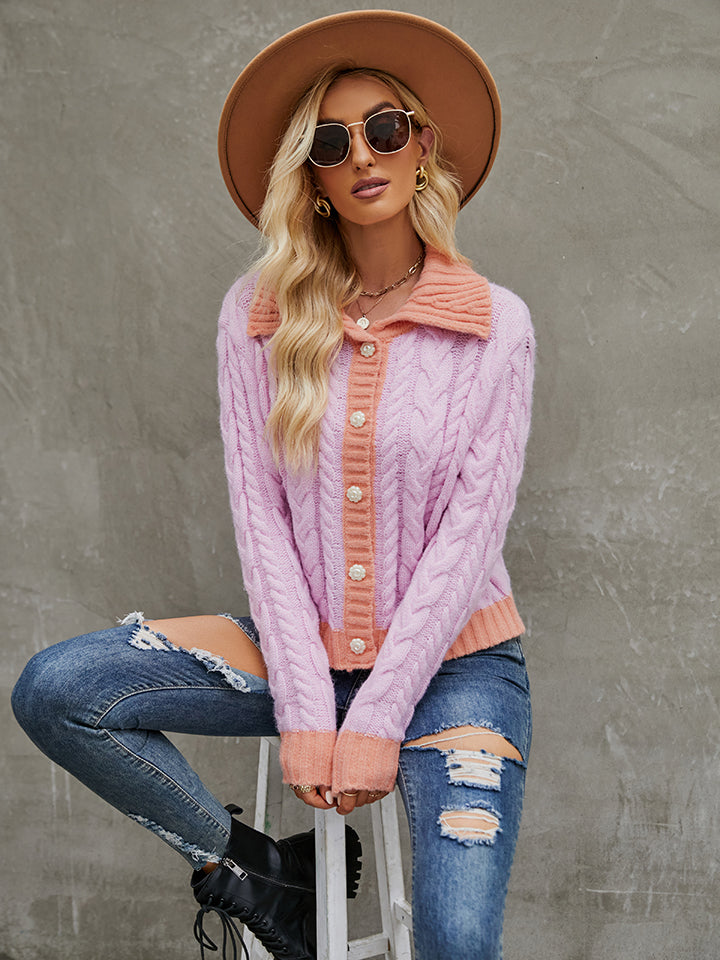 Collared Neck Long Sleeve Cardigan STYLE SOURCE