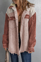 Snap Front Hooded Corduroy Shacket STYLE SOURCE