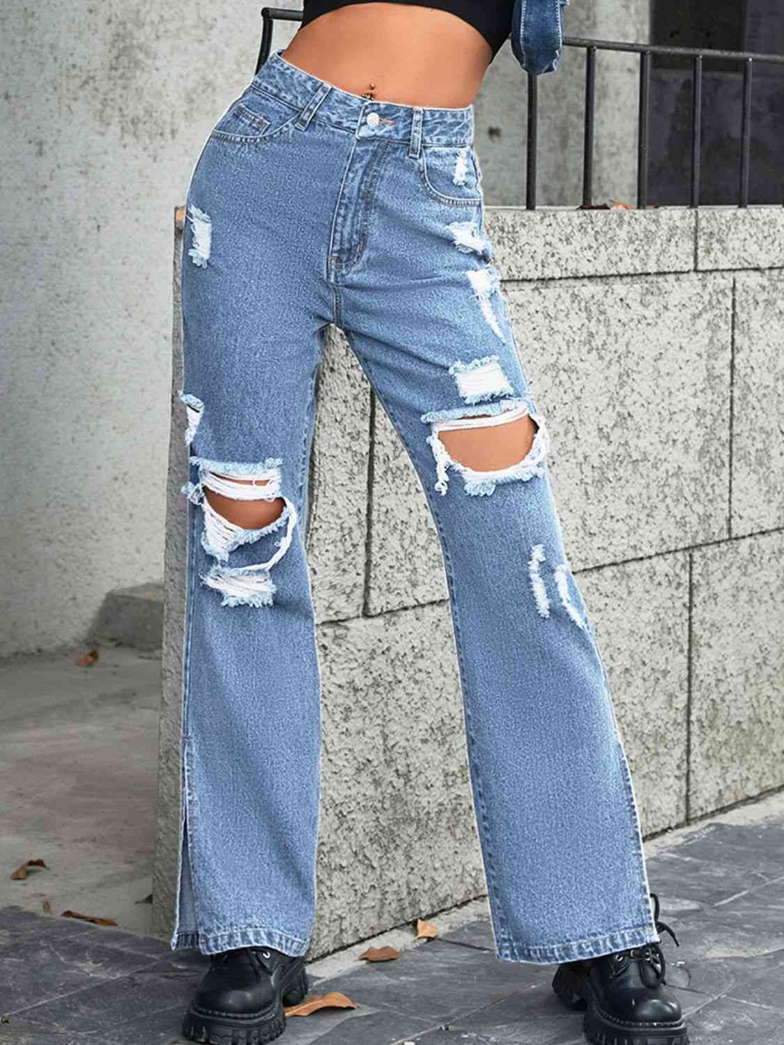 Distressed Slit Jeans STYLE SOURCE