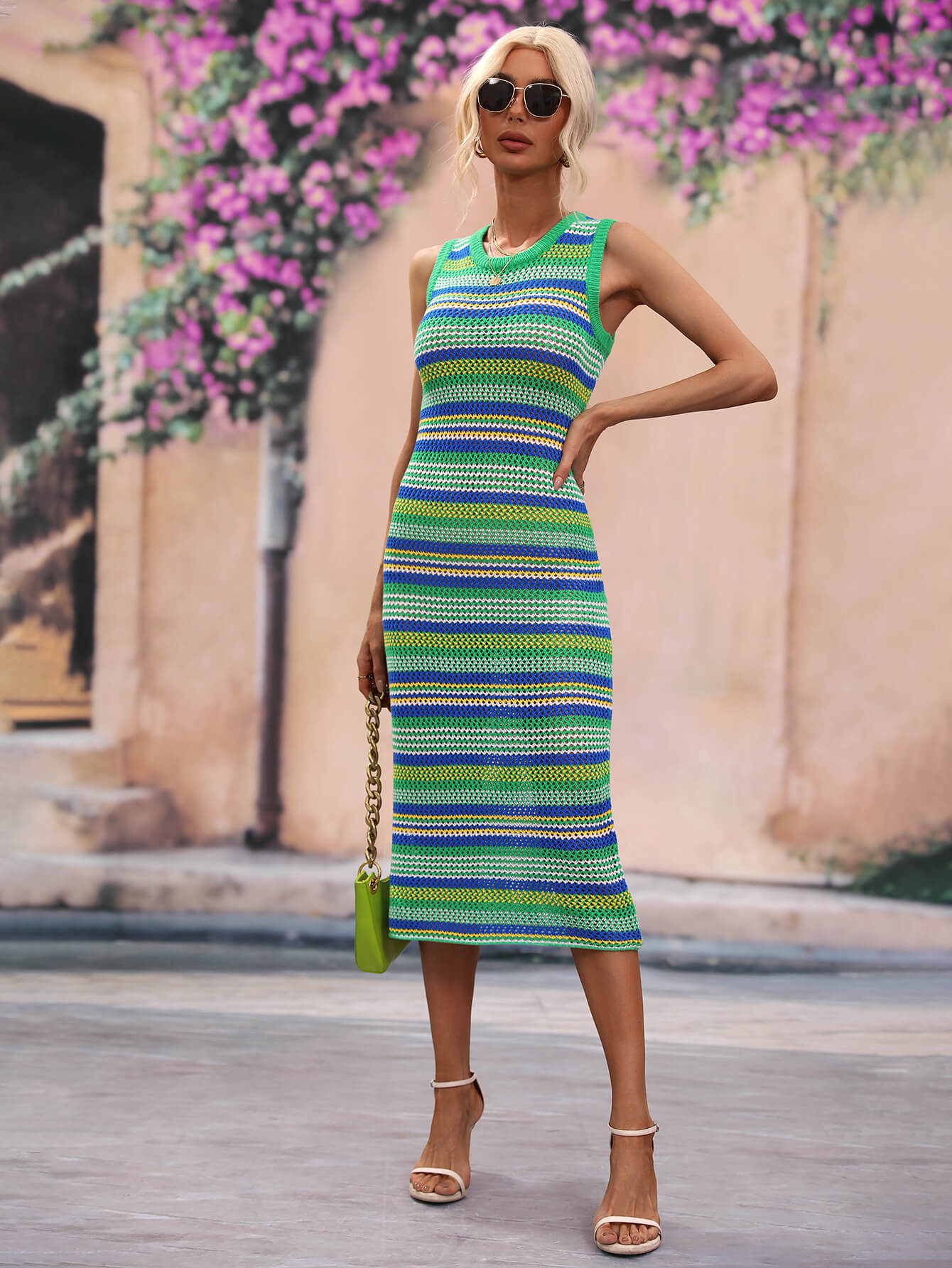 Striped Round Neck Sleeveless Midi Cover Up Dress STYLE SOURCE