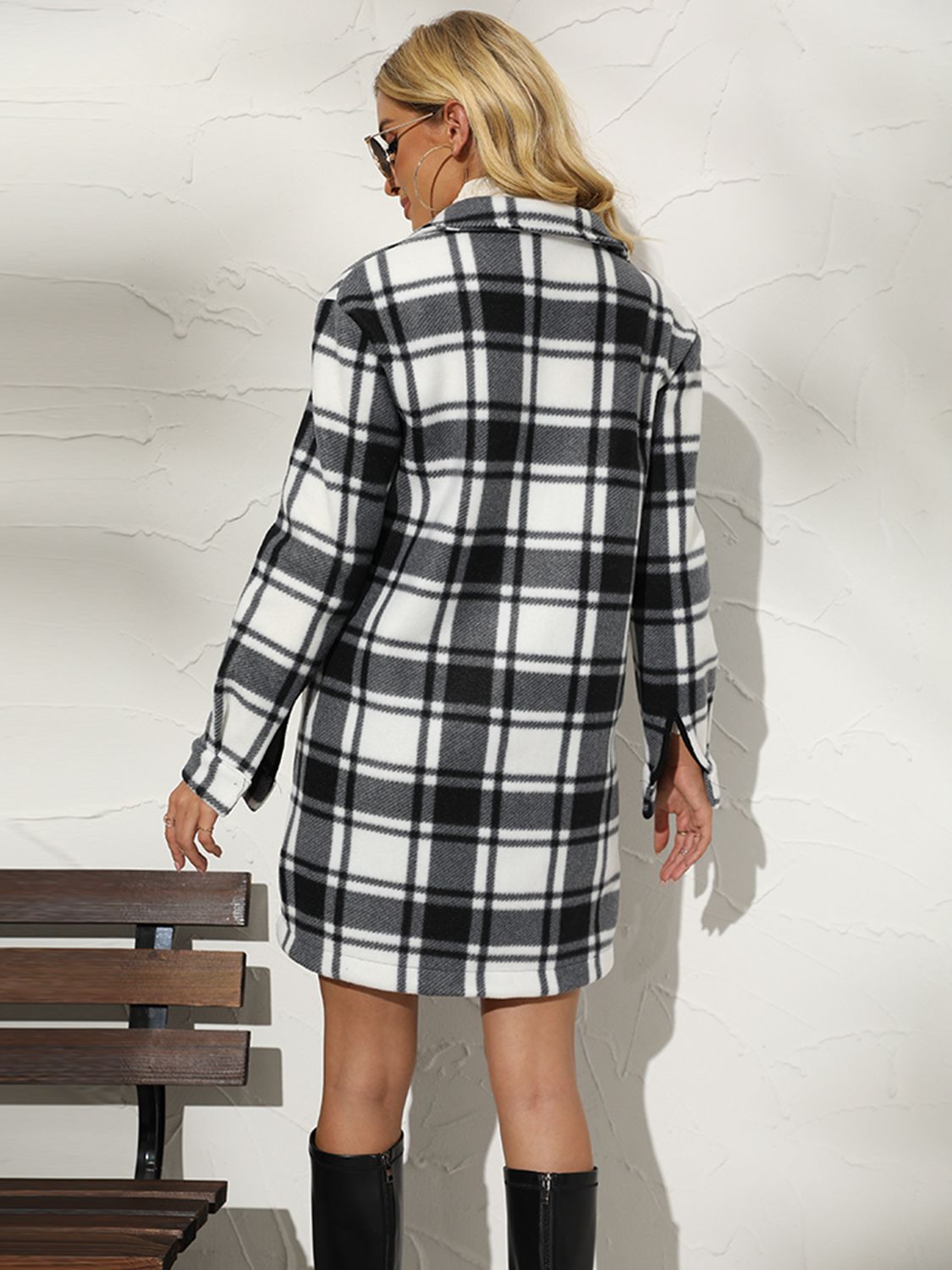 Plaid Collared Longline Coat STYLE SOURCE