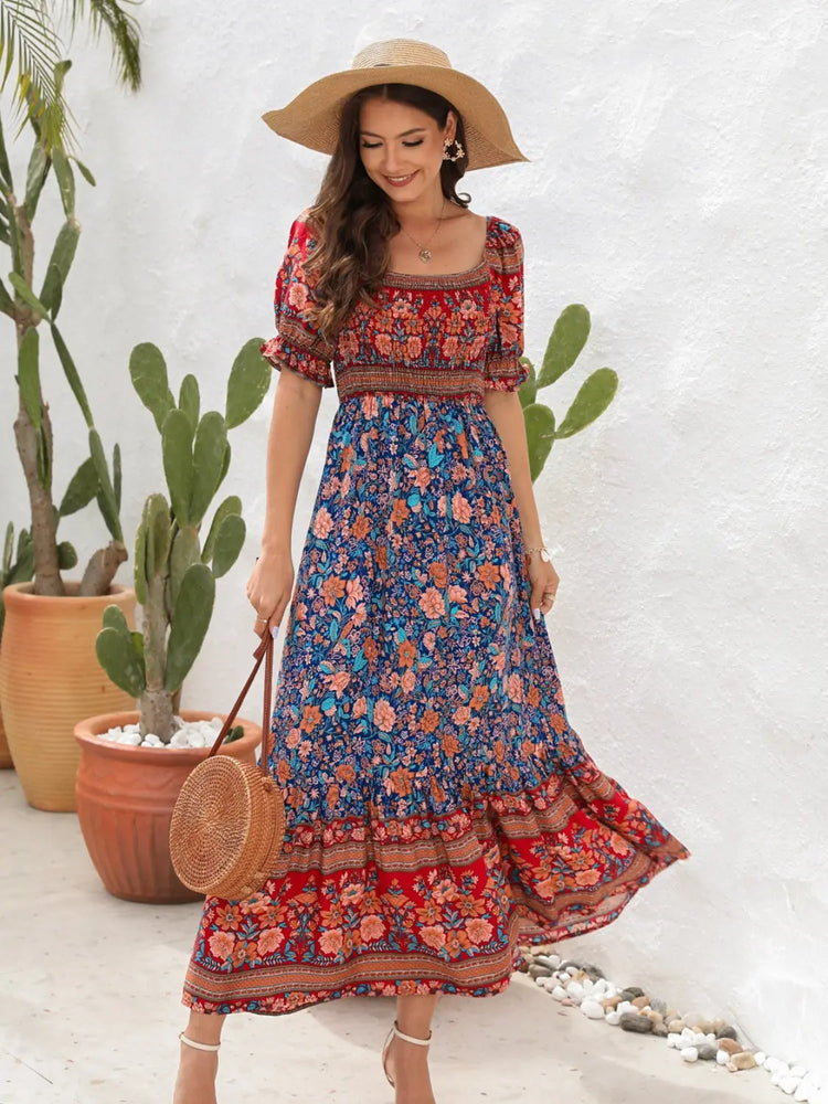 Floral Flounce Sleeve Midi Dress STYLE SOURCE
