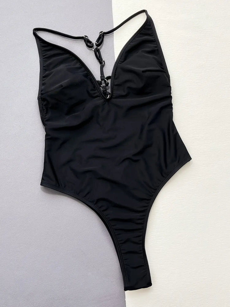 Cutout Plunge Spaghetti Strap One-Piece Swimwear STYLE SOURCE