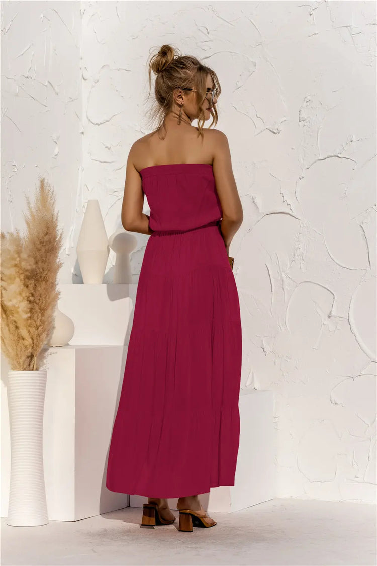 Strapless Tie Waist Tiered Maxi Dress STYLE SOURCE