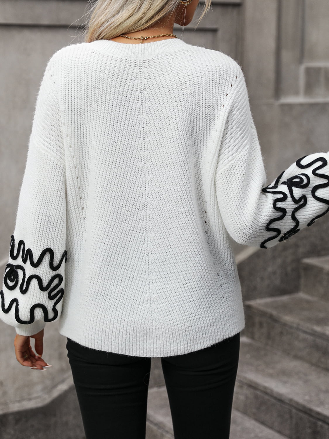 Contrast Drop Shoulder Round Neck Sweater STYLE SOURCE