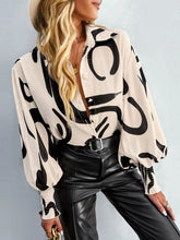 Printed Lantern Sleeve Button-Up Shirt STYLE SOURCE