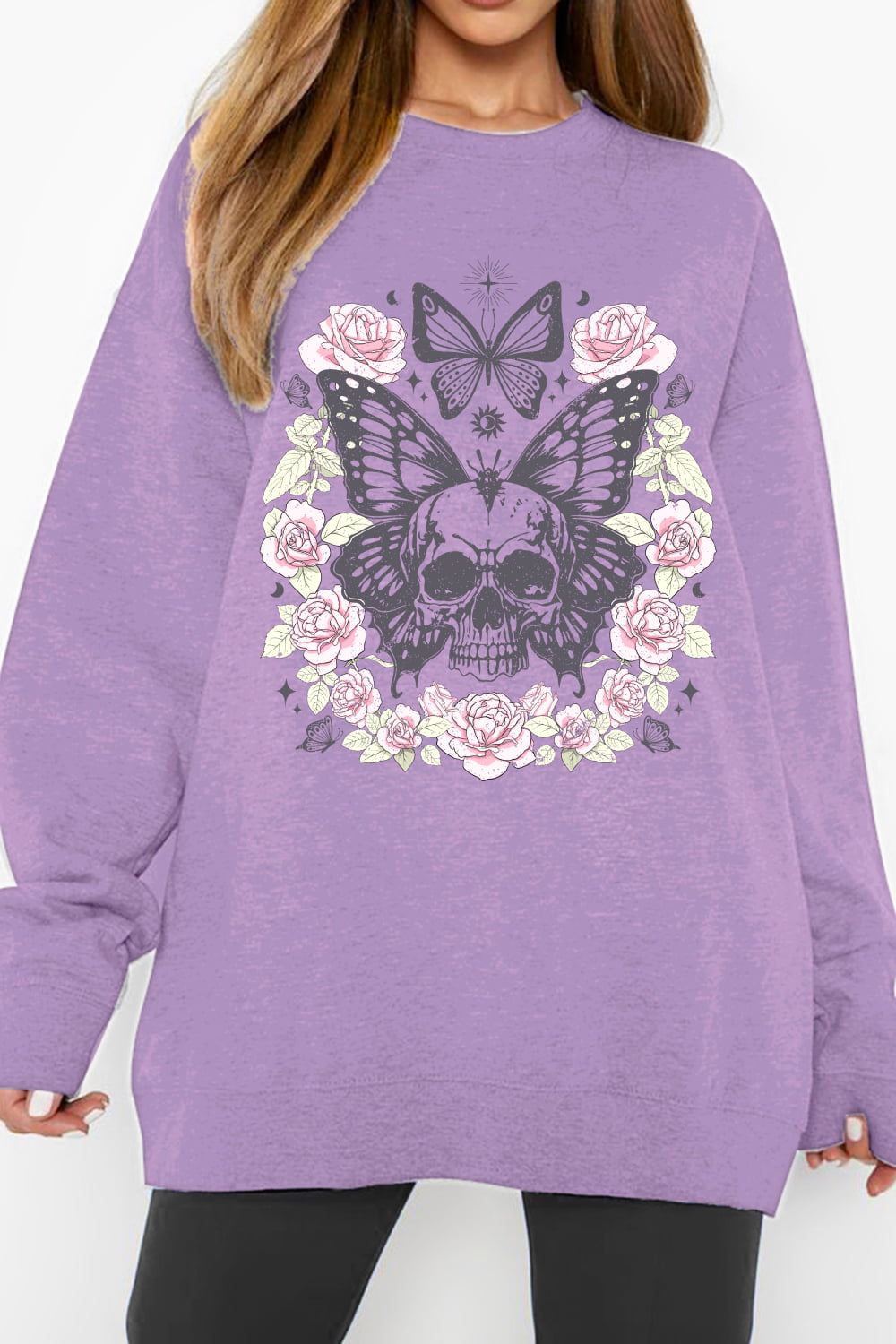 Simply Love Simply Love Full Size Skull Butterfly Graphic Sweatshirt STYLE SOURCE