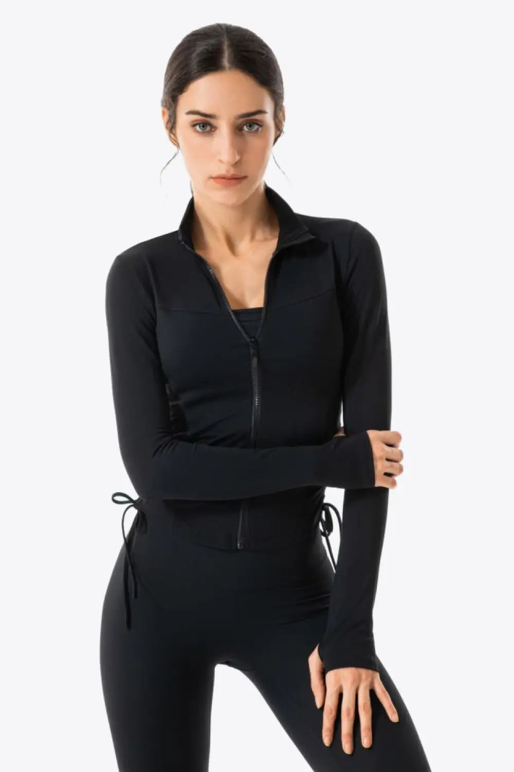 Side Drawstring Zip-Up Sports Jacket STYLE SOURCE