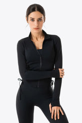 Side Drawstring Zip-Up Sports Jacket STYLE SOURCE