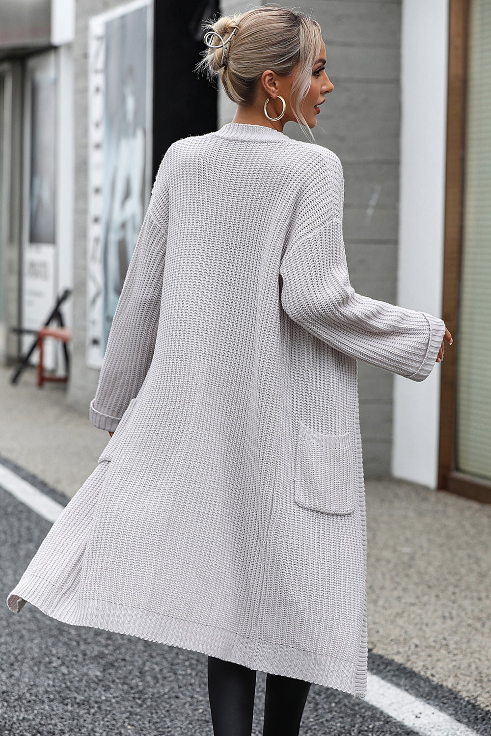 Dropped Shoulder Long Sleeve Cardigan with Pocket STYLE SOURCE