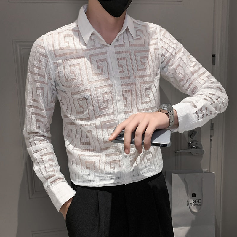 Transparent Lace Shirt Men Clothing STYLE SOURCE