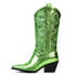 Metallic Cowboy Boots For Women Pointed Toe Stacked Heeled Mid Calf STYLE SOURCE