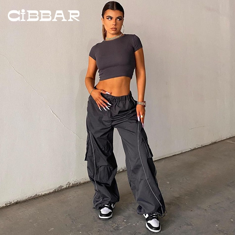 Windbreaker Track Pants Sporty Baggy Low Waisted Trousers Cargo Pants for Women STYLE SOURCE