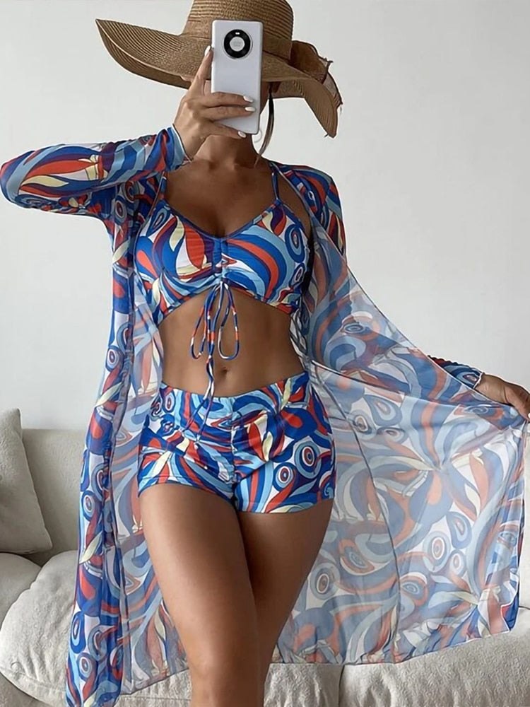 2023 Tropical Allover Print Bikini with Cover Up for Women STYLE SOURCE