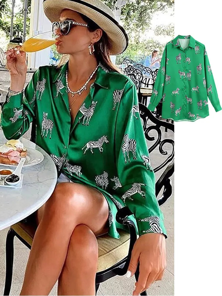 women satin blouse long sleeve zebra print shirts vintage office ladies tops femme chandails fashion blusa de mujer Chandails STYLE SOURCE