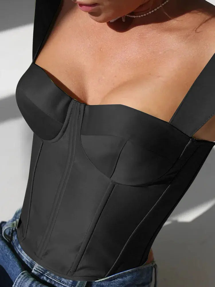 2023 Y2K Satin Off Shoulder Corset Cropped Top For Women STYLE SOURCE