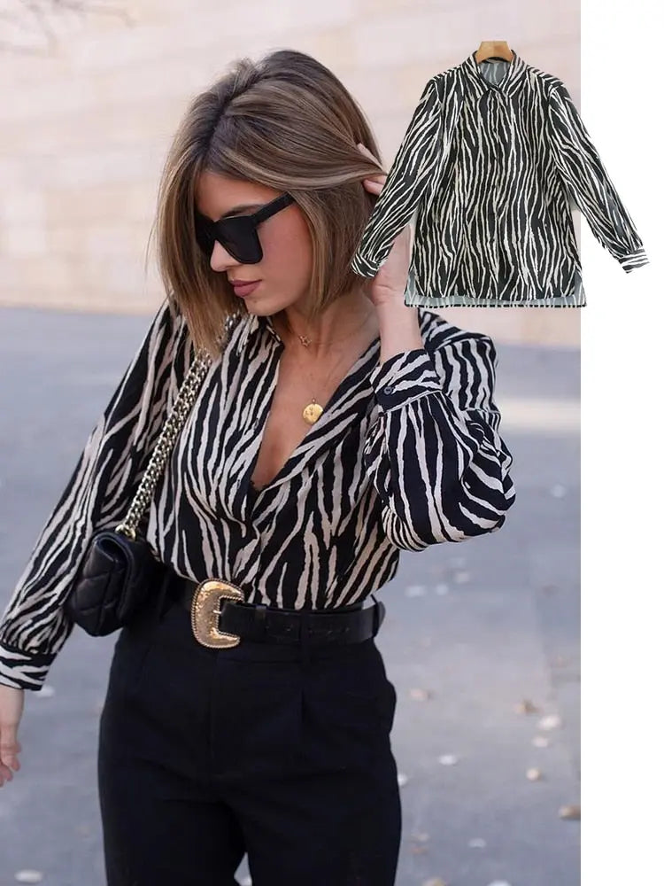 women satin blouse long sleeve zebra print shirts vintage office ladies tops femme chandails fashion blusa de mujer Chandails STYLE SOURCE