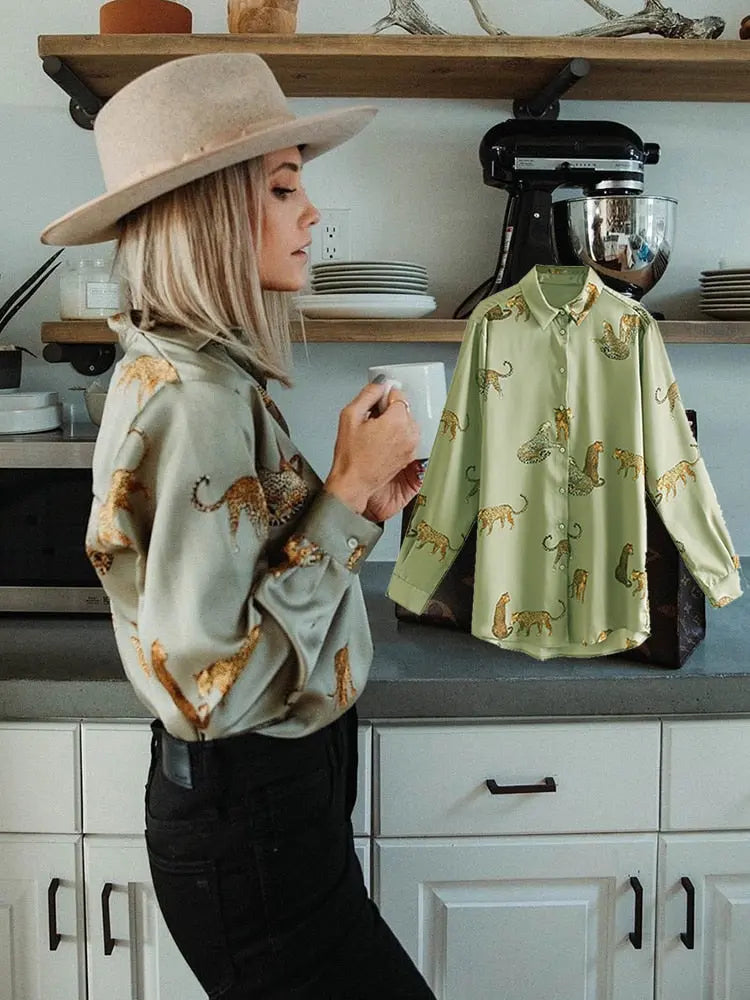 women satin blouse long sleeve zebra print shirts vintage office ladies tops femme chandails fashion blusa de mujer Chandails STYLE SOURCE