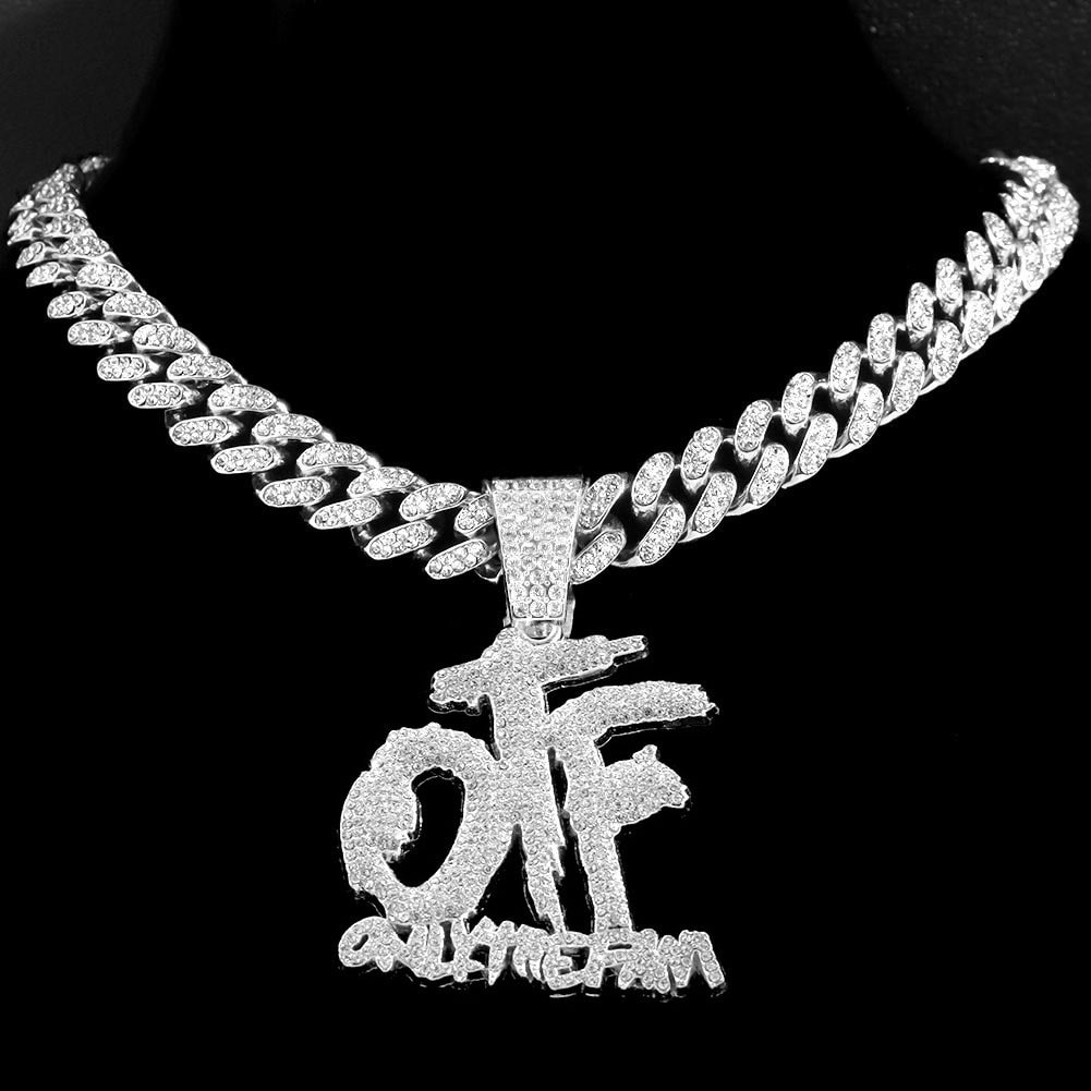 Hip Hop OTF Crystal Letter Pendant Necklaces for Women STYLE SOURCE