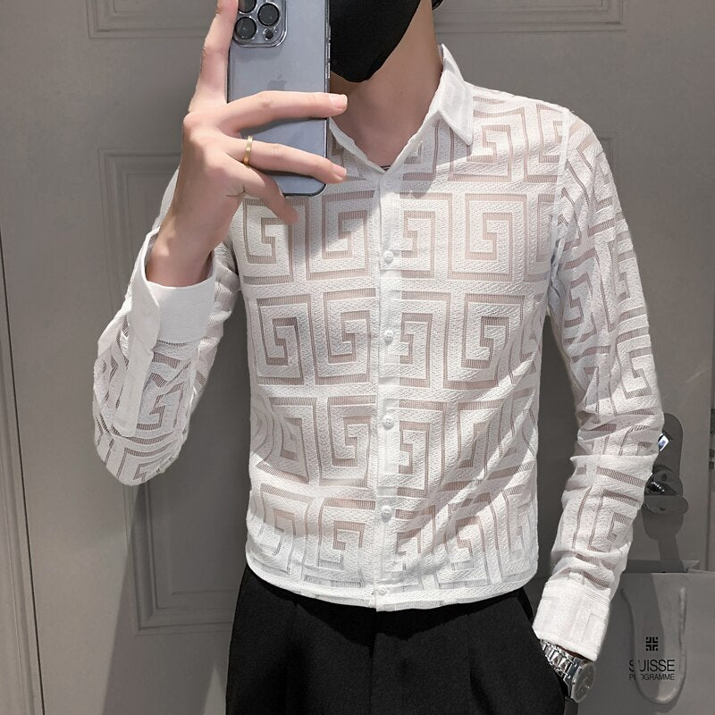 Transparent Lace Shirt Men Clothing STYLE SOURCE