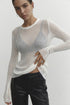 White Elegant Striped See Through Tops Long Sleeve T-Shirts STYLE SOURCE