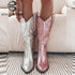 Metallic Cowboy Boots For Women Pointed Toe Stacked Heeled Mid Calf STYLE SOURCE