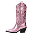 Metallic Cowboy Boots For Women Pointed Toe Stacked Heeled Mid Calf STYLE SOURCE