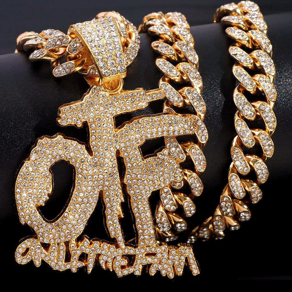 Hip Hop OTF Crystal Letter Pendant Necklaces for Women STYLE SOURCE