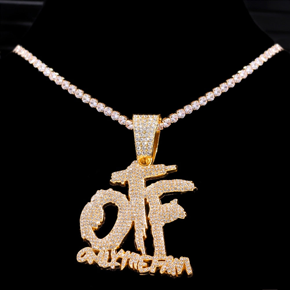 Hip Hop OTF Crystal Letter Pendant Necklaces for Women STYLE SOURCE