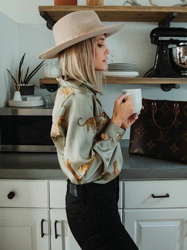 women satin blouse long sleeve zebra print shirts vintage office ladies tops femme chandails fashion blusa de mujer Chandails STYLE SOURCE