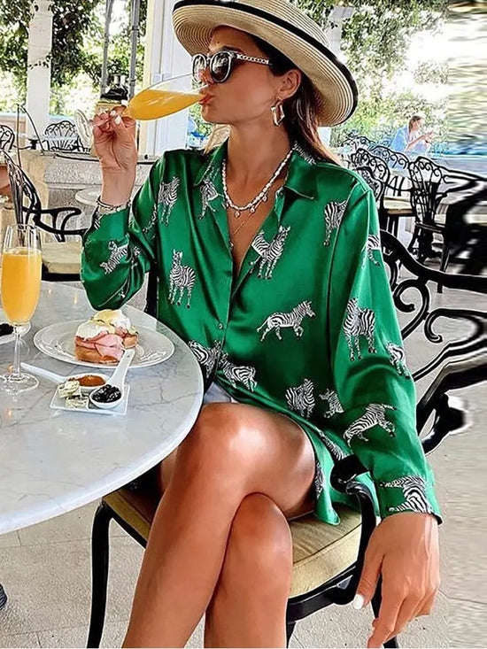 women satin blouse long sleeve zebra print shirts vintage office ladies tops femme chandails fashion blusa de mujer Chandails STYLE SOURCE