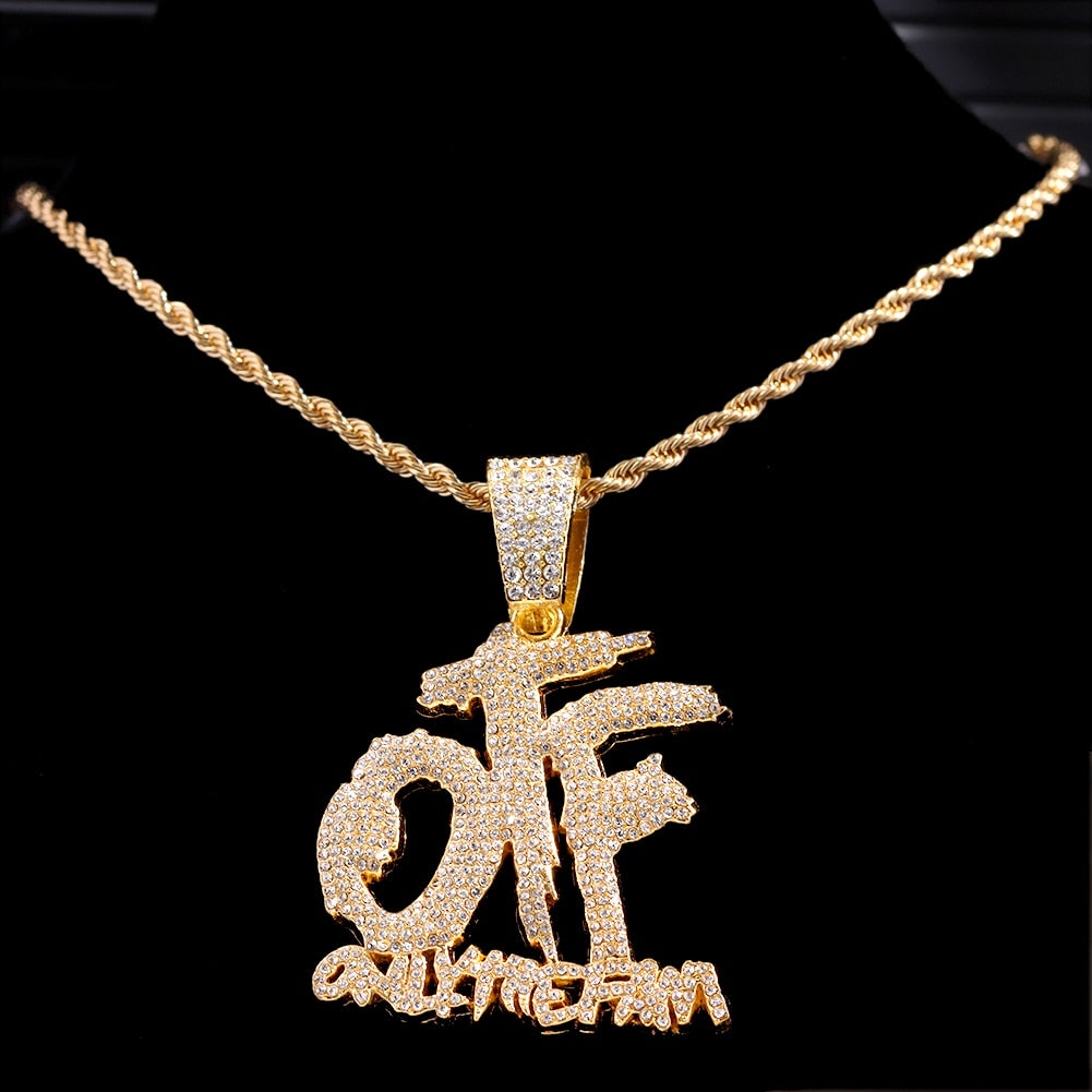 Hip Hop OTF Crystal Letter Pendant Necklaces for Women STYLE SOURCE