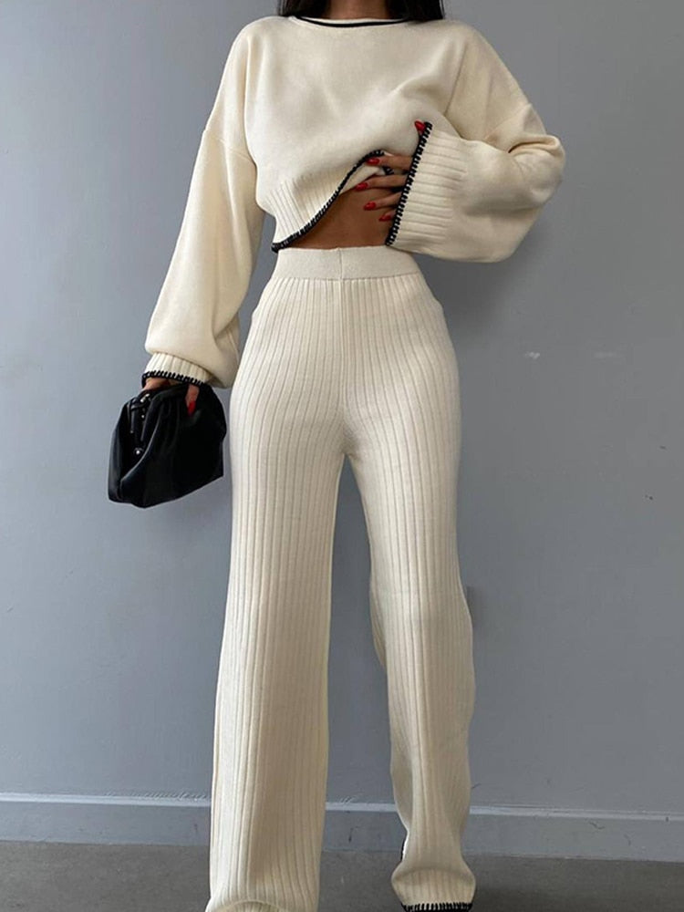 Knit Two Piece Crop Sweater Set For Women STYLE SOURCE