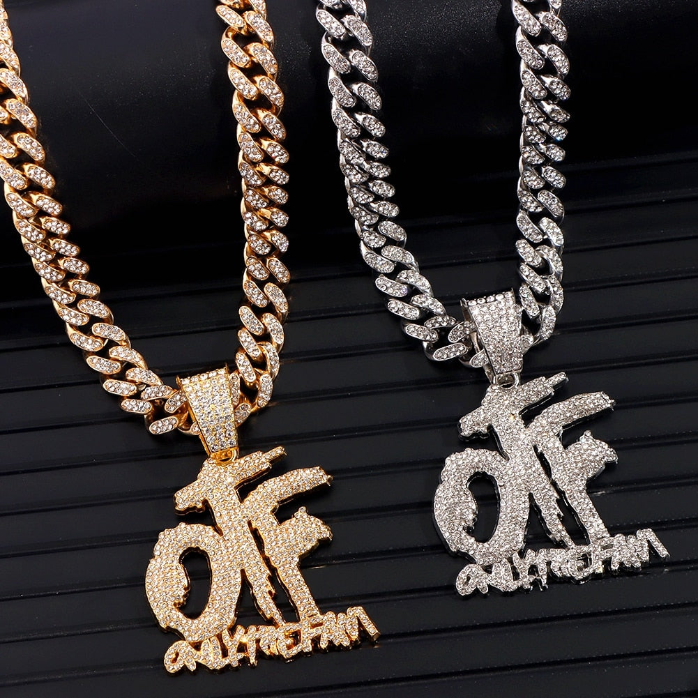 Hip Hop OTF Crystal Letter Pendant Necklaces for Women STYLE SOURCE