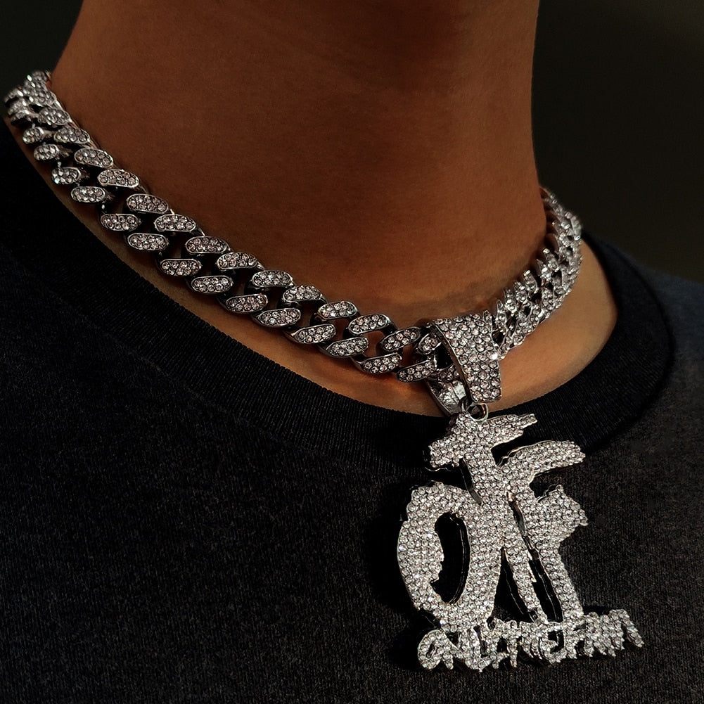 Hip Hop OTF Crystal Letter Pendant Necklaces for Women STYLE SOURCE