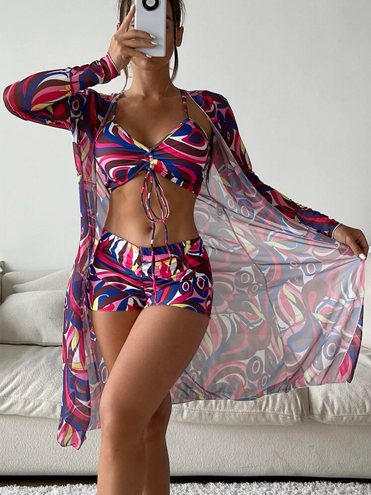 2023 Tropical Allover Print Bikini with Cover Up for Women STYLE SOURCE