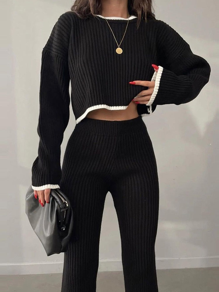 Knit Two Piece Crop Sweater Set For Women STYLE SOURCE