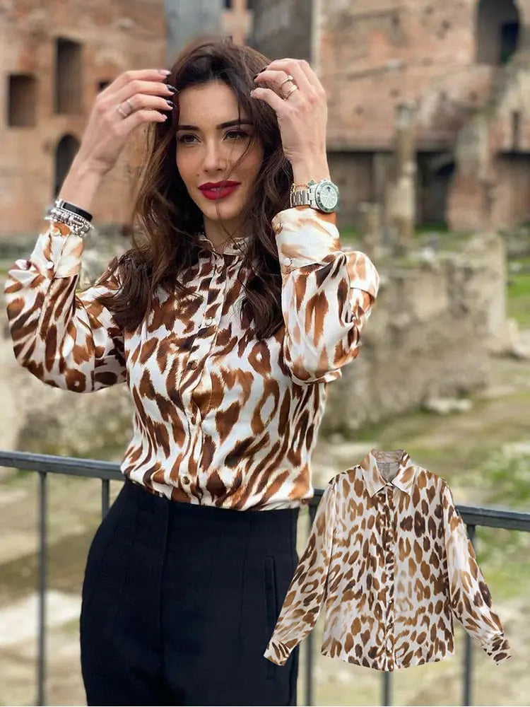 women satin blouse long sleeve zebra print shirts vintage office ladies tops femme chandails fashion blusa de mujer Chandails STYLE SOURCE