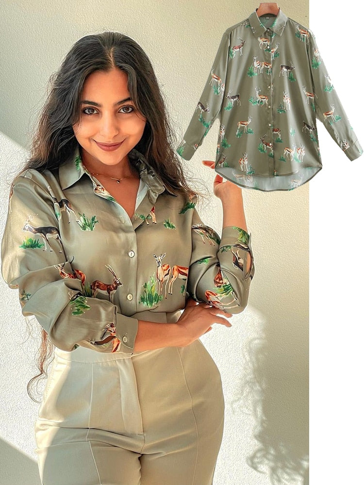 2022 Spring Women Satin Long Sleeve Blouse STYLE SOURCE