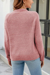 Waffle-Knit Round Neck Reglan Sleeve Sweater STYLE SOURCE