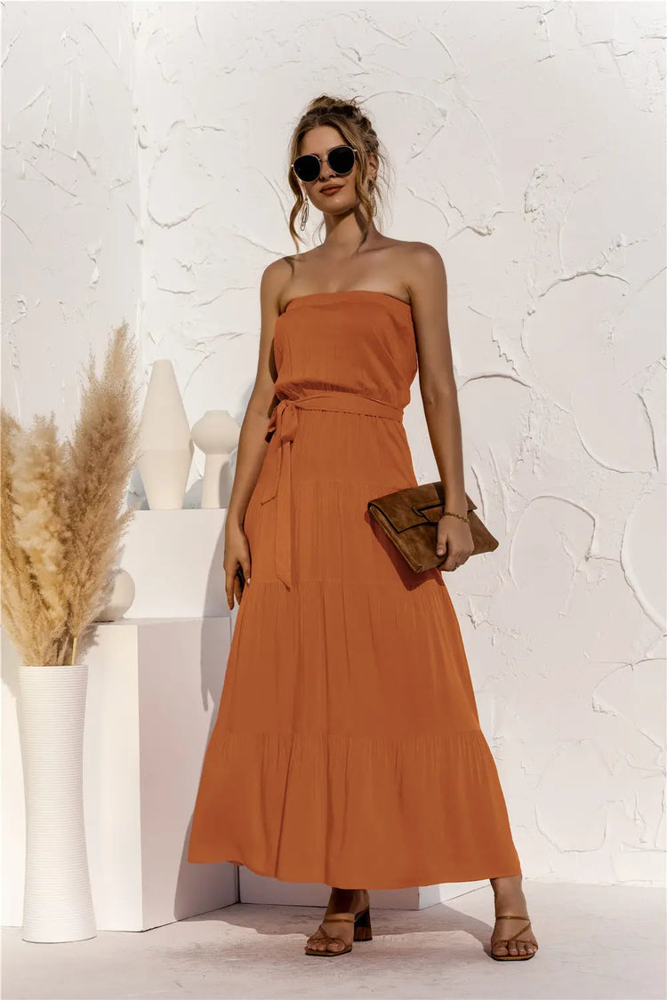Strapless Tie Waist Tiered Maxi Dress STYLE SOURCE
